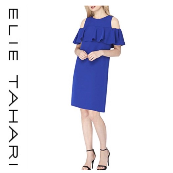 💕SALE Tahari ASL Ruffled Cold Shoulder Mini Dress - Picture 2 of 16